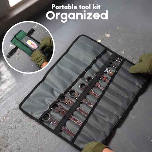 Roll Up Tool Bag, Heavy Duty Tool Roll Bag, Roll Up Bag with Portable Wrench Roll Pouches& Detachable Color Coded Tool Pockets, Fold-able Tool Bags, Tool Organizer Storage Bag
