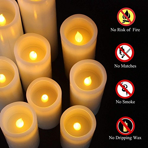 Vinkor Set of 9 Ivory Flameless Candles with Remote & Timer - Real Wax Pillar LED Decor