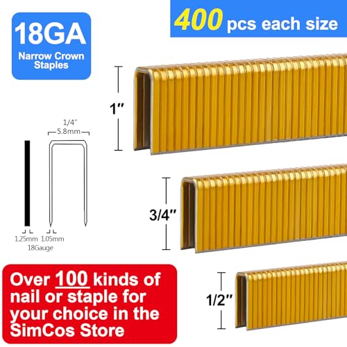 18 Gauge 1/4 Inch Norrow Crown Staples 1/2",3/4",1",1200-Pack