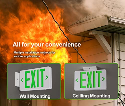 TANLUX Green LED Emergency Exit Sign with Battery Backup, Hardwired, 120/277V, UL Listed — 1 Pack