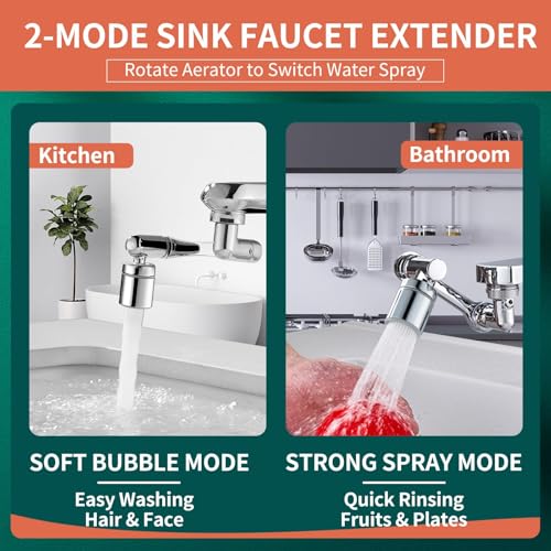 CECEFIN Swivel Faucet Extender Sink Aerator - 1080° Rotating, 2-Mode, Brass & ABS