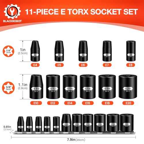 BLACKROBOT E Torx & Star Socket Set With Rail, 11-Piece Female External Sockets, 3/8" 1/4" Drive Precision Torque Inverted Torx Kit, E4 E5 E6 E7 E8 E10 E12 E14 E16 E18 E20 Reverse Socket