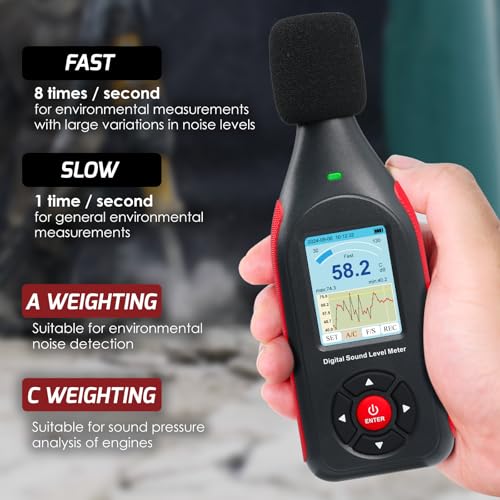 Danoplus Decibel Meter Data Logger – 30-130dB Sound Level Meter with 43,000 Data Records
