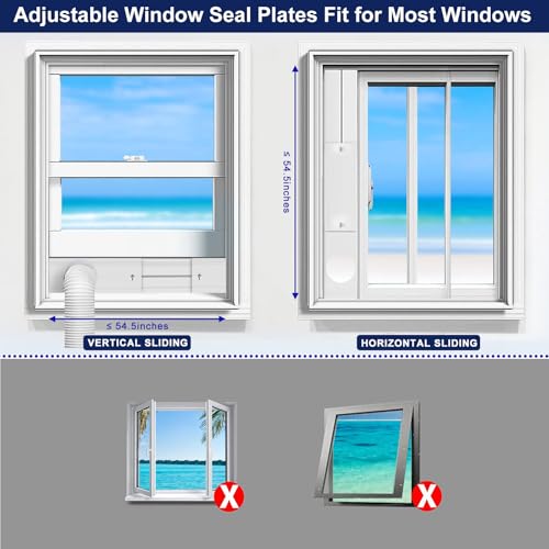 Wafloter 5.9 Inch Portable AC Window Vent Kit with Adjustable Seal Plates — Fits Horizontal & Vertical Sliding Windows — 5.9" Exhaust Hose Included