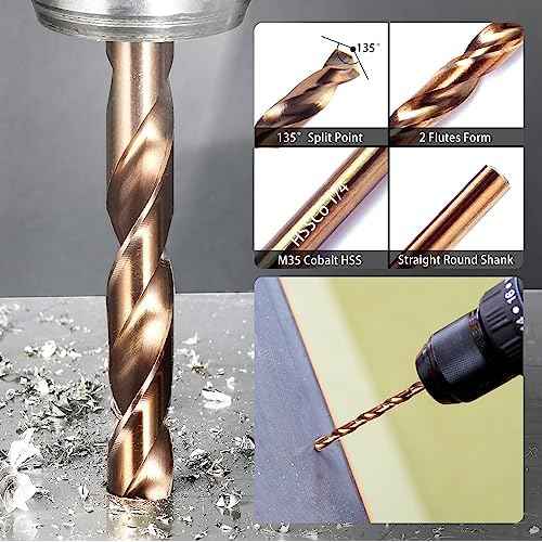 KENDO 13PCS Cobalt Drill Bit Set(1/16"-1/4"), M35 High Speed Steel, 135 Degree Tip, Twist Jobber Length Drill Bits Set for Hard Metal, Stainless Steel, Cast Iron and Wood with Metal Storage Case