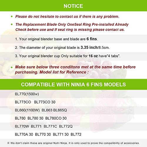 Feilifan 6-Fin Replacement Blade for Ninja BL660/16 oz Cup - 1100W Compatibility, S Variation