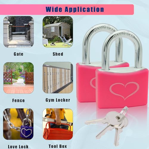 2 Pack Pink Padlock with 3 Keys, Locker Lock with 1-9/16" (40 mm) Wide Aluminum Lock Body, Padlock Keyed Alike for Gym Locker, Gate, Sheds, Storage Unit, Fence, Toolbox