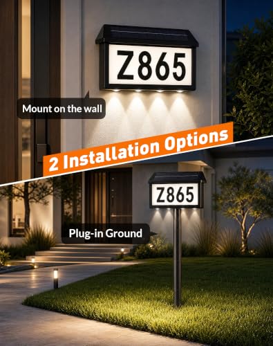 Black Solar Address Sign with LED Lights - Outdoor House Number Plaque