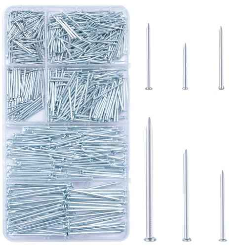 KURUI 700pcs Hardware Nails for Hanging Pictures, Up to 2"-Long Finish Nails Assortment Kit for Wall Art Decor, 640 Frame Nails and 60 Small Finishing Nails for Drywall Wood - Silver Picture Hangers