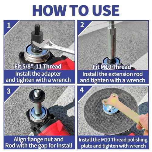 Angle Grinder Extension Rod 3/8" M10 Thread Shaft Connecting Kit 8PCS for 100 Type Angle Grinder & Polisher Attachments with Fixed Wrench, Converter Female to M10 Male and Flange Nut Set