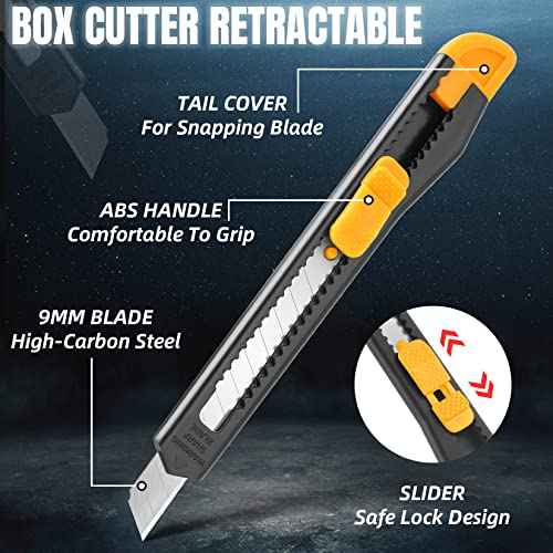 16 Pack Box Cutter Retractable, 9mm Wide Utility Knife, Box Opener, Disposable Box Cutter Knife, Box Ppener, Navajas de Trabajo Exacto Knife for Home, Office Use