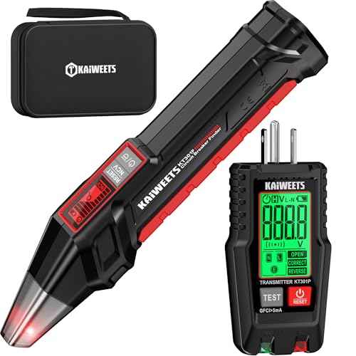 KAIWEETS Circuit Breaker Finder with LCD Display, GFCI Outlet Tester, Electrical Circuit Tracer Tool with NCV Test & Flashlight, Includes Carrying Case - KT301
