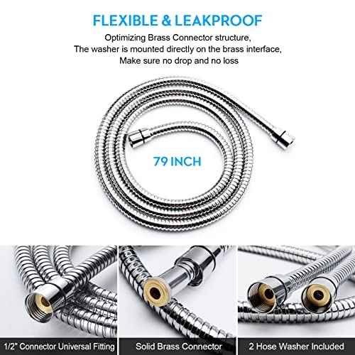 Shower Hose, 79 Inches Extra Long Stainless Steel Handheld Shower Head Hose with Brass Insert and Nut - Durable and Flexible(Chrome)