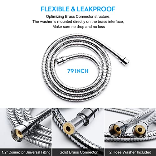 Blissland Chrome Shower Hose 79 Inches Extra Long Flexible Stainless Steel Handheld Hose