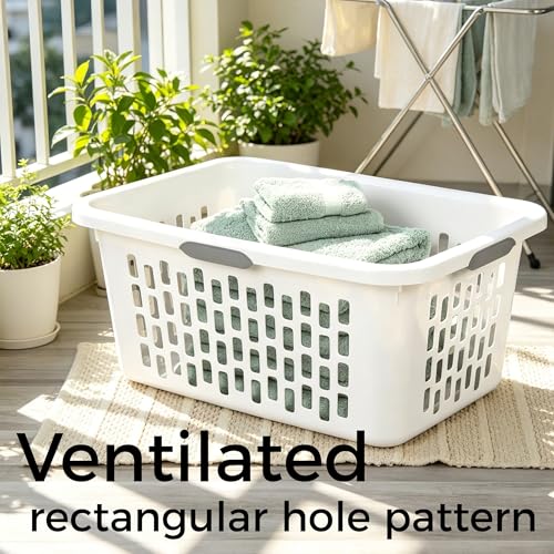 70L Large Plastic Laundry Basket with Grip Handles, Ventilated Rectangular Hamper