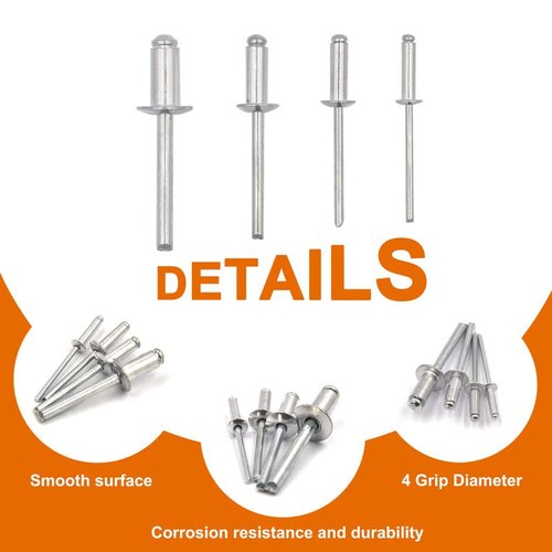 ISPINNER 100pcs 1/8" x 1/4" Aluminum Blind Rivets, 3.2 x 6mm Pop Rivets, Pack of 100 (Silver)