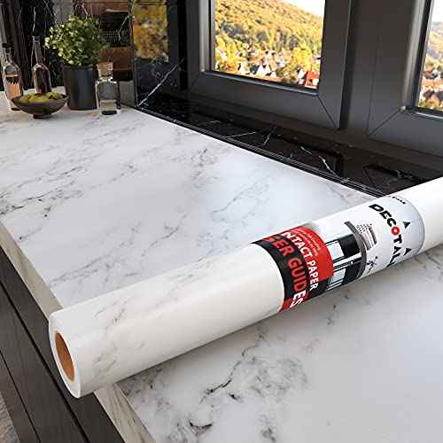 Decotalk Grey White Marble Contact Paper 12 x 120 inch Peel and Stick Countertops Self Adhesive Wallpaper Waterproof Removable Granite Contact Paper for Kitchen Backsplash Cabinets Drawer Liners Thick