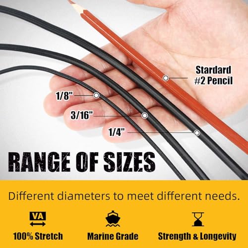Radix Rope 1/4" x 100ft Marine Grade Heavy Duty Bungee Cord Roll Waterproof Elastic Shock Cord for Kayak, Camping, Outdoor Use