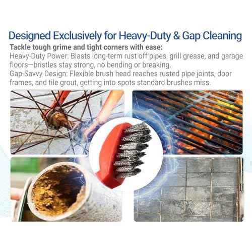 GOLDEN SMILE 3-Pack 7" Stainless Steel Wire Brushes - 40% Denser Than Standard Brushes - for Heavy-Duty Cleaning: Grill Grates, Uncoated Pans, Rust Removal, Deburring & Metal Cleaning