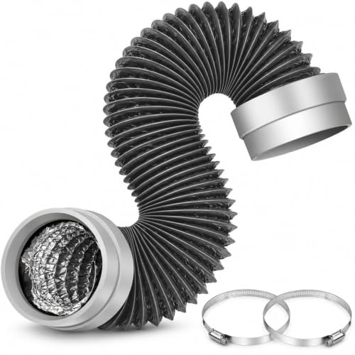 Matework 5ft 4-Inch Heavy-Duty Flexible Aluminum Dryer Vent Hose (Dark Grey) with Rubber Seals