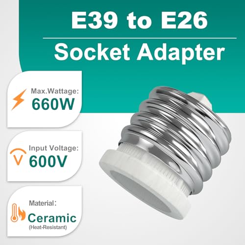 DiCUNO E39 to E26 Socket Converter - UL Listed Ceramic Mogul Adapter, 1-Pack