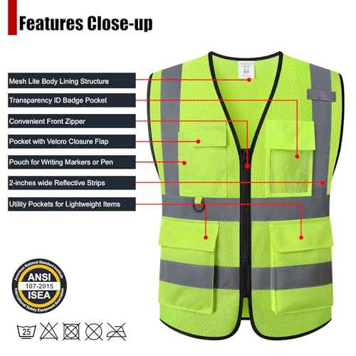 Safety Vest for Men Women Hi Vis Vest with Pockets Mesh High Visibility Vests Meets ANSI/ISEA Standards