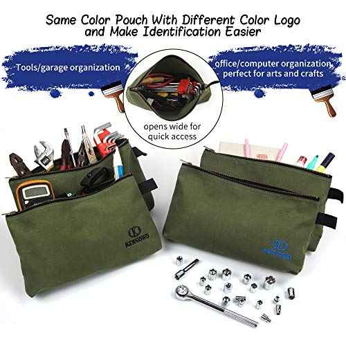 KERNOWO 4 Pack Upgrade Zipper Canvas Tool Pouch, 20 oz Heavy Duty Tool Bag, Water Resistant Utility tools Organizer, 12.75 X 8 X 2.25 inch Spacious Storage Pouches with Dependable Brass Zippers
