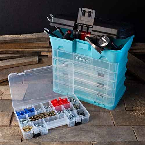 Portable Tool Box - Small Parts Organizer with Drawers and Customizable Compartments for Hardware, Tackle, Beads, or Crafts by Stalwart (Light Blue)