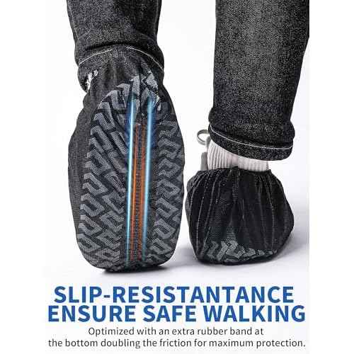 X-Large 50 Pack Shoe Covers Disposable Non-Slip, Black Non-Woven Fabric Boot Covers for Indoors Breathable Slip Resistant Durable Boot, Stretchable Fits Up to Size 13 US Men (Black, 50 Pack)