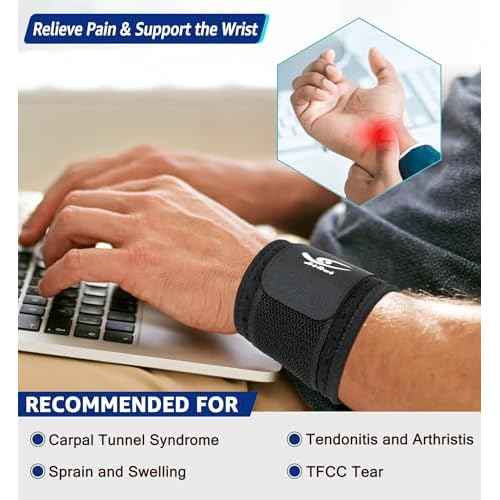 HiRui Wrist Brace (2 PCS) - Adjustable Compression for Carpal Tunnel Arthritis Tendonitis Sprain Pain Relief | Wrist Support Wrist Wraps for Both Hands, Ideal for Sports & Gym Workouts (Black)