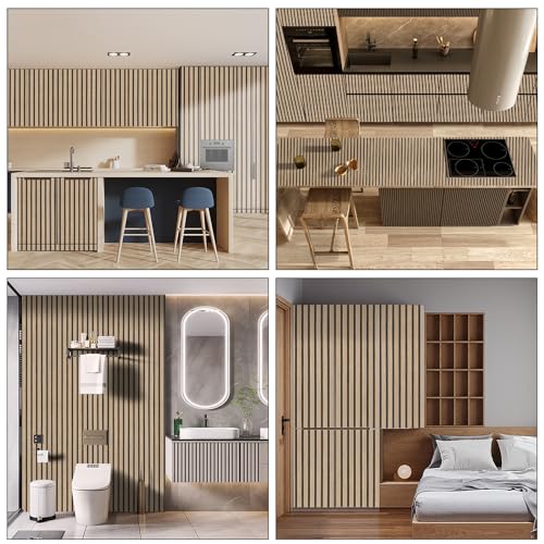 Dark Brown Wood Slat Peel and Stick Wallpaper - 17.5"x100" Textured Faux Wood Wall Panel for Bedroom & Kitchen