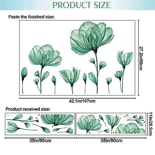 3D Dreamy Green Flowers Wall Decals Romantic Lily Blossom Floral Wall Stickers DIY Removable Watercolor Flower Plants Peel and Stick Vinyl Decor for Kids Girls Bedroom Living Room Nursery DT-1523