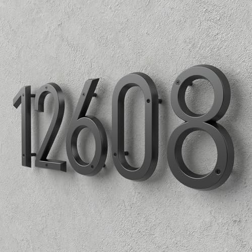 HouSi 6 Inch Black Floating House Number - Modern Metal Address Sign, Model 1