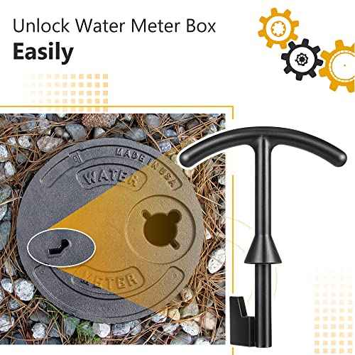 Feekoon 1 Pack 5.5'' Water Meter Box Key, Compatible with M07001 Water Meter Cover Key, Water Meter Cover/lid Opening Tool, Quality Metal T Wrench Hook to Access the Main Valve for Turning Water off