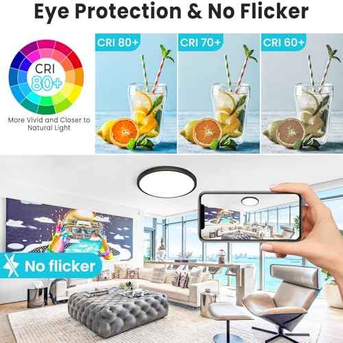 libtit 12 inch Flush Mount LED Ceiling Light Fixture, 3000K 4000K 6500K Adjustable, 28W 3200lm Oil Rubbed Bronze Round Lighting Fixtures for Bathroom Shower Hallway Kitchen, 2 Pack