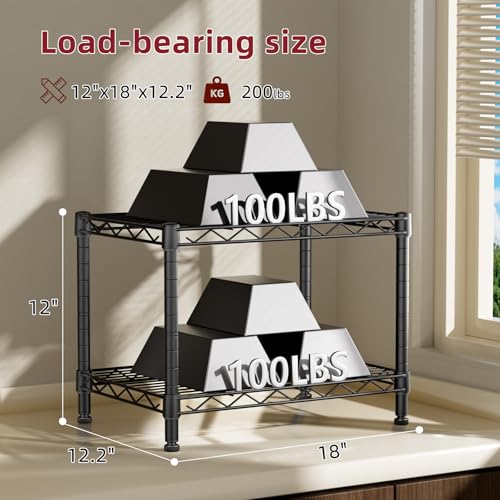 SINGAYE 2-Tier Small Wire Metal Pantry Shelf - Black Under Desk Organizer