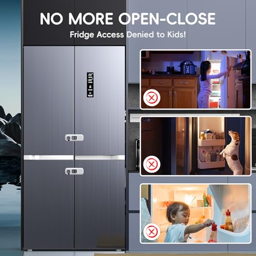 5 Pack Child Proof Refrigerator Lock, Fridge Locks for Kids with Sticky Adhesive Pads, Child Safety Locks for Doors, RV Refrigerator, Oven Lock Child Safety Baby Cabinet Locks (Grey)