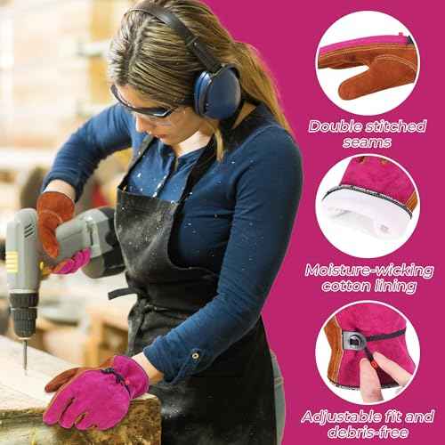 HANDLANDY Leather Work Gloves for Men and Women, Utility Tough Cowhide Glove