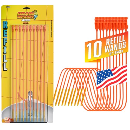 FlexiSnake Drain Weasel Refill 10 Pack for Hair & Clog Removal, Reusable Handle Compatible