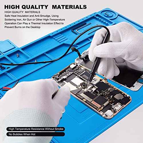 Premium Heat Resistant Solder Pad, Large Anti-static Magnetic Silicone Pad, Repair Pad With Scale, for Cell Phone, Computer and Other Electronic Repairs, 17.7 "*11.8", Blue