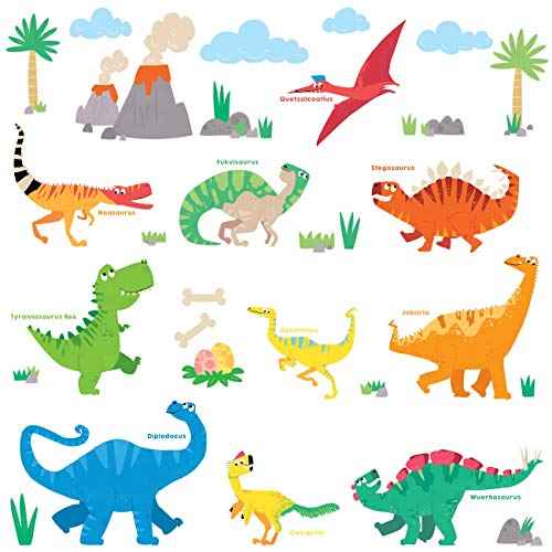 DECOWALL DS4-8032 Colourful Dinosaur Kids Wall Stickers Wall Decals Peel and Stick Removable Wall Stickers for Kids Nursery Bedroom Living Room B (Small)