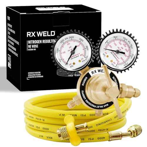 RX WELD Nitrogen Regulator with 0-600 PSI, CGA580 Inlet, 1/4-Inch Male Flare Outlet Connection, Nitrogen Tank Regulator with 5Ft Refrigeration Hose