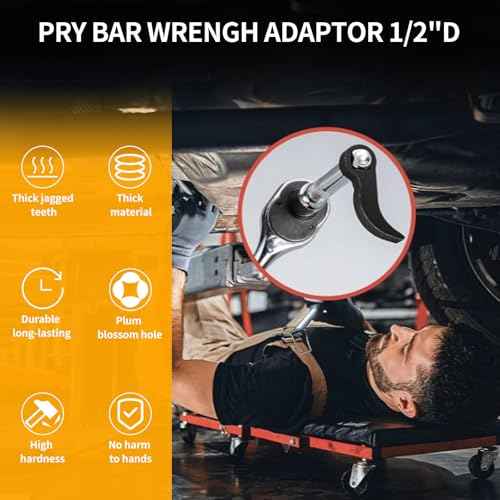 Pry Bar Wrench Adapter, 1/2'' Heavy-Duty Half Shaft Removal Tool, Universal Ratchet Pry Bar Attachment for Automotive Repair, Anti-Slip Crowbar Adapter Head with Professional Car Repair Kit