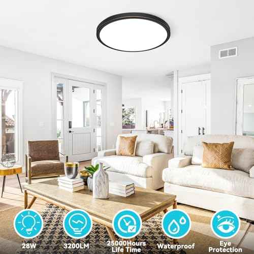 libtit 12 inch Flush Mount LED Ceiling Light Fixture, 3000K 4000K 6500K Adjustable, 28W 3200lm Oil Rubbed Bronze Round Lighting Fixtures for Bathroom Shower Hallway Kitchen, 2 Pack