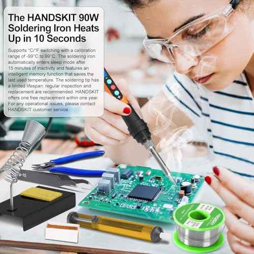 Soldering Iron Kit, 90W Soldering Iron LCD Adjustable Temperature, 13 in 1 Soldering Welding Iron Gun Kit with 5 Tips, Flux, Desoldering Pump, Stand, Tweezers, Wire Cutter, Solder Wire, Sponge, 110V
