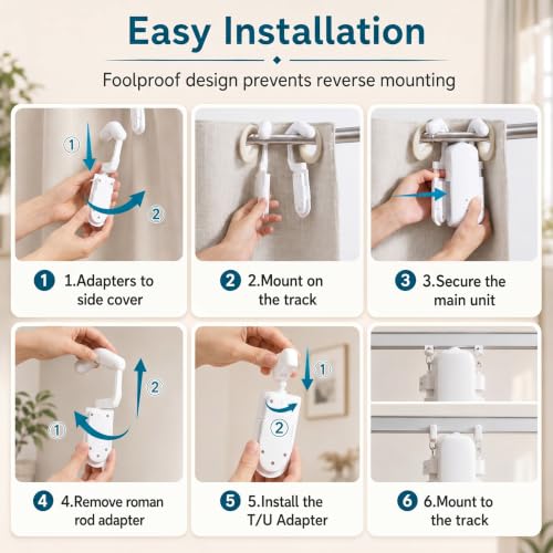Automatic Curtain Opener with Remote Control - 2 Pack, Fits Roman & T-track Curtains
