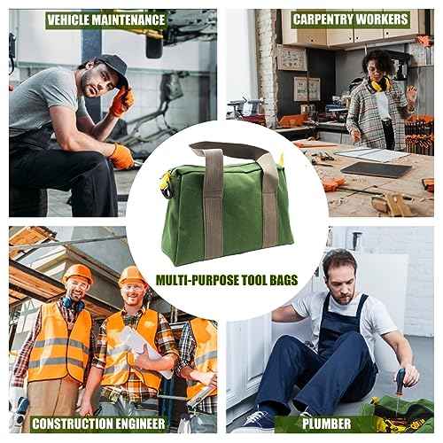 BLIRITEL 12 Inch Wide Mouth Tool Bag, Heavy Duty Canvas Tool Storage Bag, Large Capacity Handbag, Multi-function Tool Organizer Tote Bag for Storage Wrenches Pliers (Green, 12 Inch)