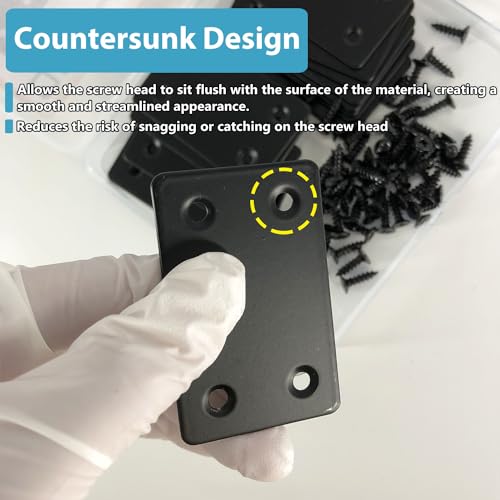 Black 16 Pack Stainless Steel Flat Mending Plates 2.36x1.49'' for Furniture Reinforcement