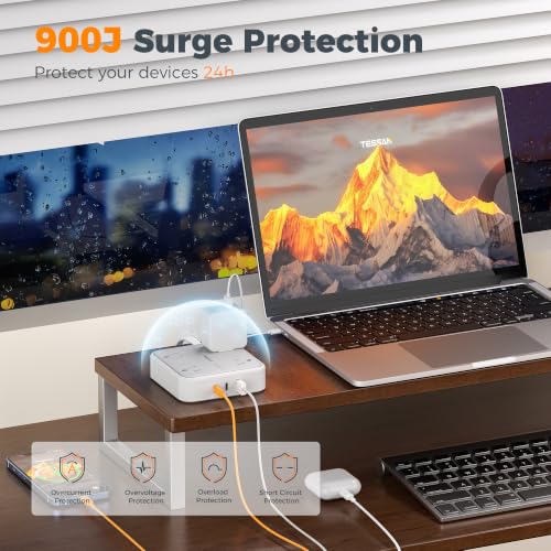 TESSAN 5 Ft Flat Power Strip with Surge Protector, 2 USB-C Ports & 7 Outlets
