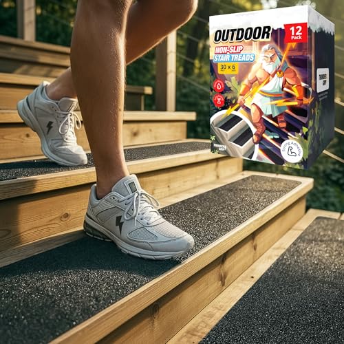 Black Outdoor Non-Slip Stair Treads 30x6 Inches 12-Pack Waterproof Grip Tape